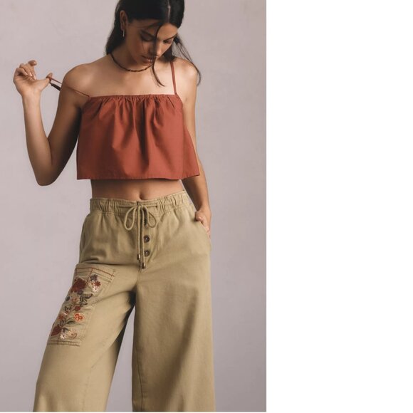 By Anthropologie Pilcro Embroidered Pull-On Pants size SP PS  green color - Picture 3 of 4